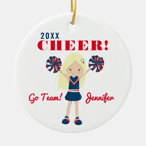 Red White  Blue Blonde Cheerleader Ornament