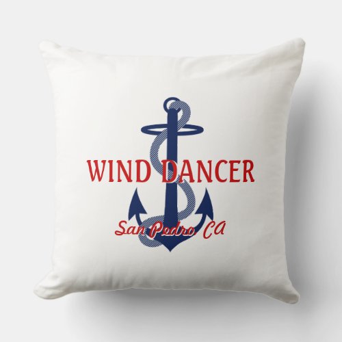 Red White Blue Boat Name with Anchor Throw Pillow