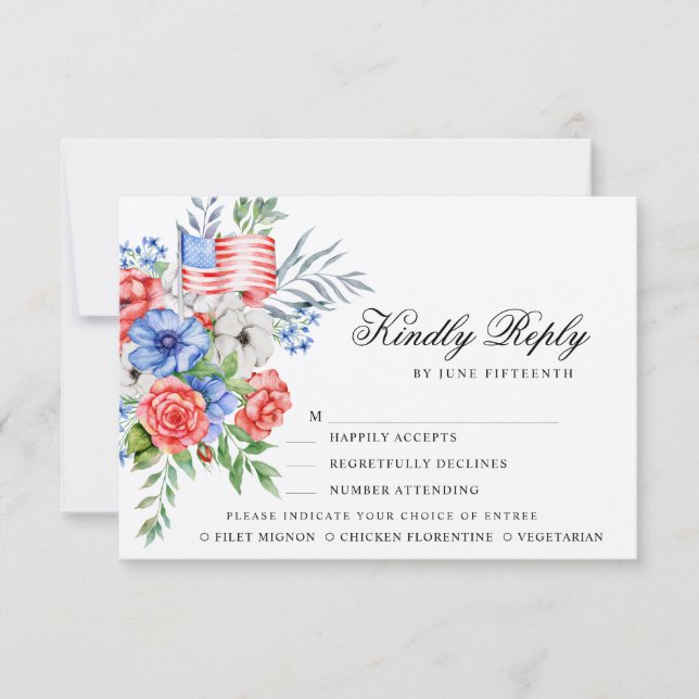 Red White & Blue Bouquet | Meal Options RSVP Card (Front)