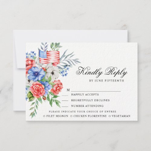 Red White  Blue Bouquet  Meal Options RSVP Card