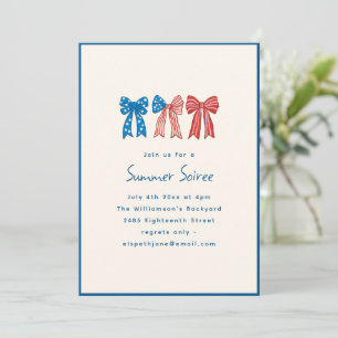 Red White Blue Bow Fourth of July Summer Soiree Invitation