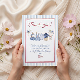 Red White Blue Boy Birthday Party Thank You Card