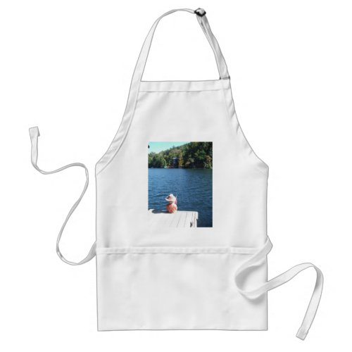 Red White Blue Boy Sitting on Dock with Flag Adult Apron