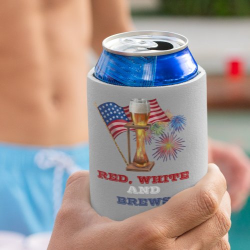 Red White Blue Brews Beer 4th of July  Can Cooler