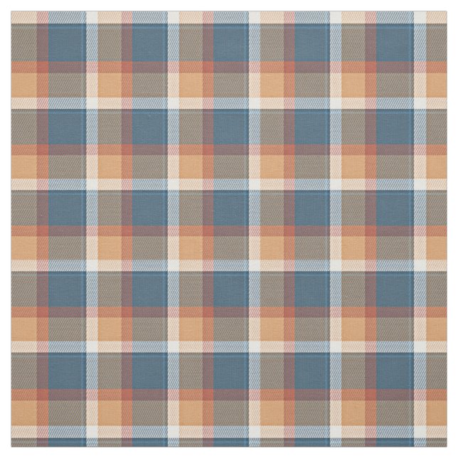 Red White Blue Brown Retro Tartan Plaid Pattern Fabric (Swatch)