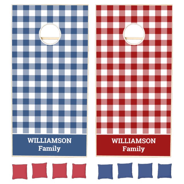 Red White Blue Buffalo Check Custom Name Cornhole Set (Set)