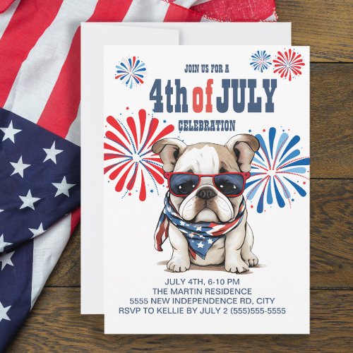 Red White Blue Bulldog Sunglasses 4th of July Invitation