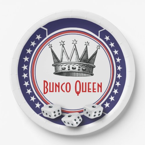 Red White Blue Bunco Queen Paper Plates