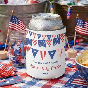 Red, White & Blue Bunting Flags 4th Of July Party Can Cooler
