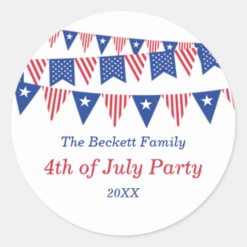 Red White  Blue Bunting Flags 4th Of July Party Classic Round Sticker