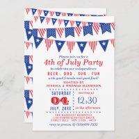 Red, White & Blue Bunting Flags 4th Of July Party Invitation