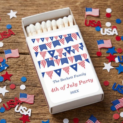 Red, White & Blue Bunting Flags 4th Of July Party Matchboxes