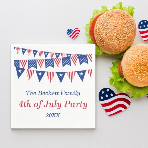 Red White  Blue Bunting Flags 4th Of July Party Napkins