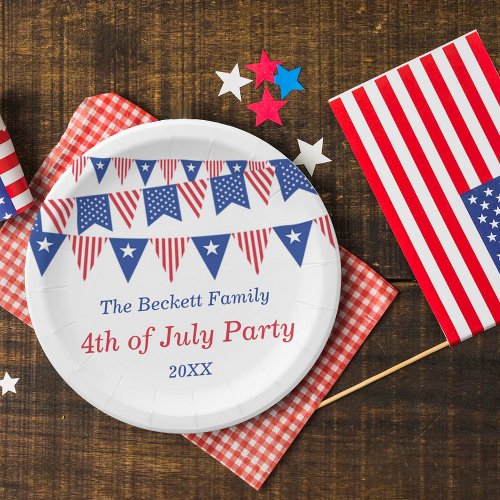 Red White  Blue Bunting Flags 4th Of July Party Paper Plates