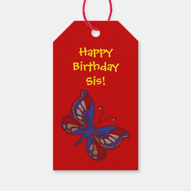 Red White Blue Butterfly-Red Gift Tag (Front)
