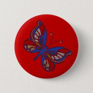 Red White Blue Butterfly-Round Button