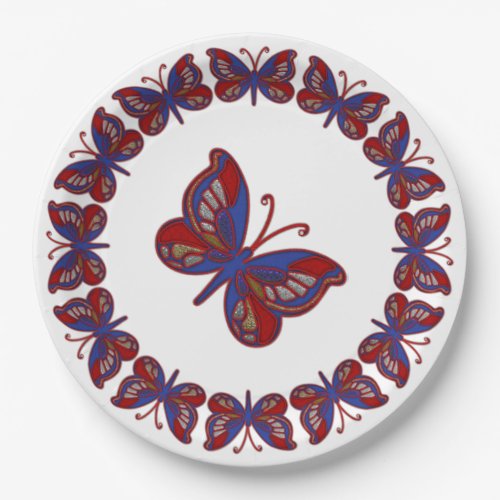 Red White Blue Butterfly_White Paper Plates