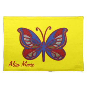 Red White Blue Butterfly-Yellow Cloth Placemat