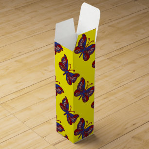 Red White Blue Butterfly-Yellow Wine Gift Box
