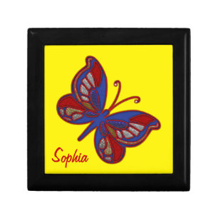 Red White Blue Buttterfly-Yellow Trinket Box