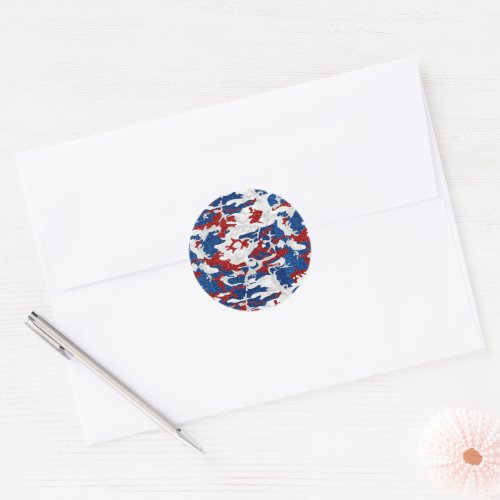 Red White  Blue Camo July 4th Glitter Classic Round Sticker