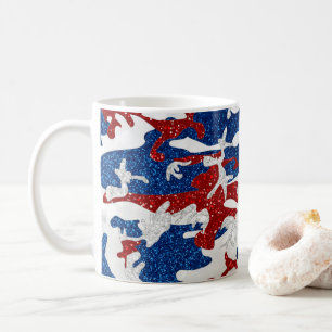 Red, White & Blue Camo July 4th Glitter Coffee Mug