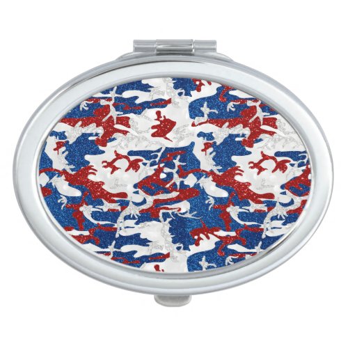 Red White  Blue Camo July 4th Glitter Compact Mirror