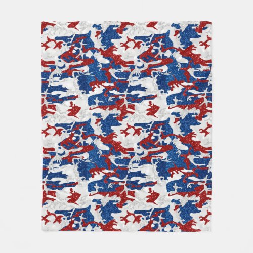 Red White  Blue Camo July 4th Glitter Fleece Blanket