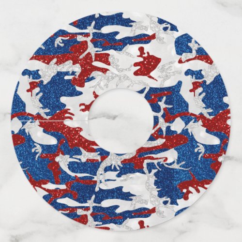 Red White  Blue Camo July 4th Glitter Wine Glass Tag