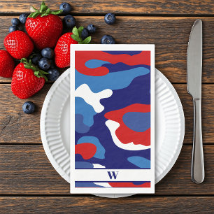 Red White Blue Camo Monogram Paper Guest Towels