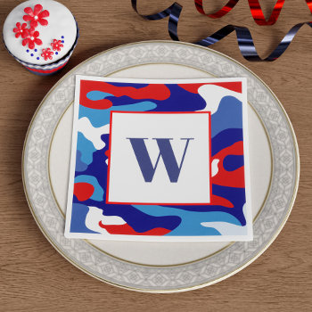 Red White Blue Camo Monogram Party Napkins by watermelontree at Zazzle