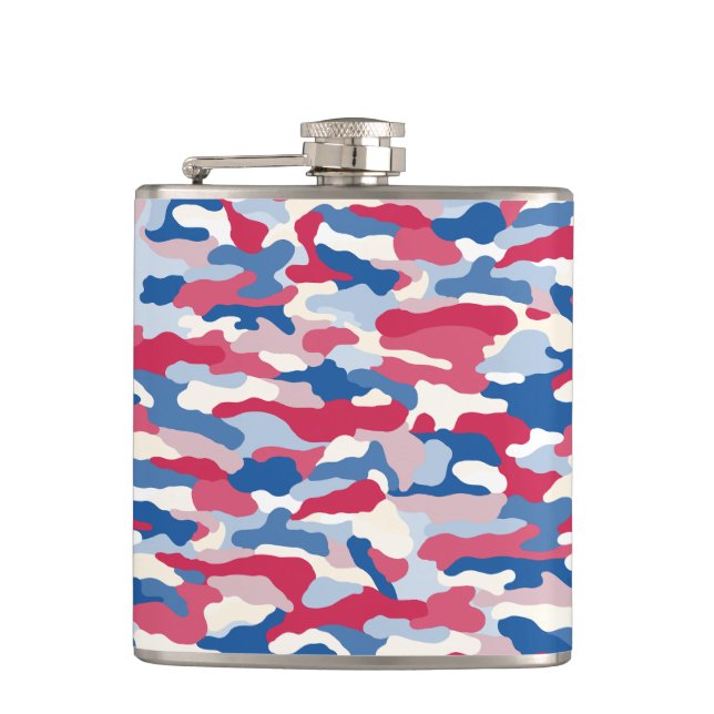 Red White & Blue Camouflage 6 oz. Flask (Front)