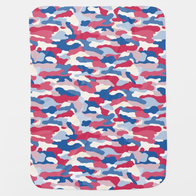 Red White & Blue Camouflage Baby Blanket (Front)