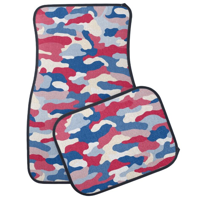 Red White & Blue Camouflage Car Floor Mat (Set)