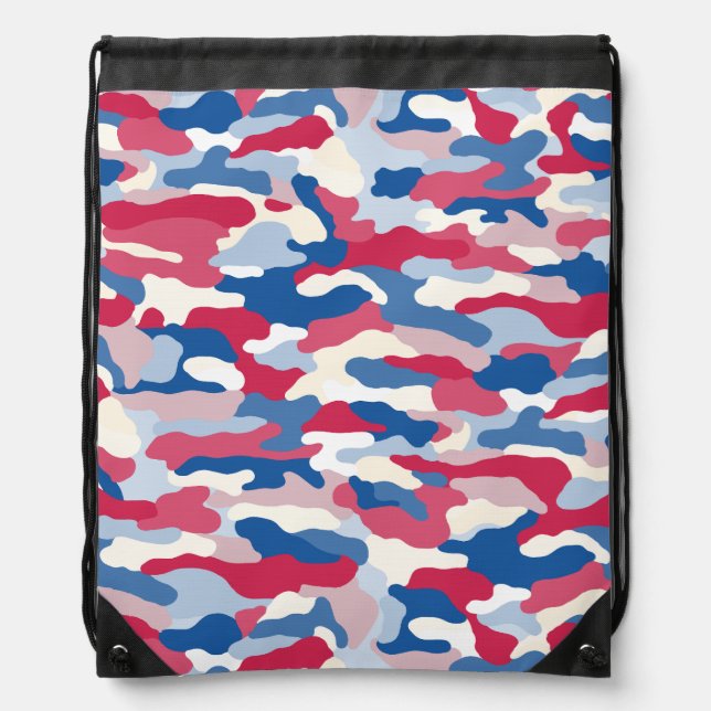 Red White & Blue Camouflage Drawstring Bag (Front)