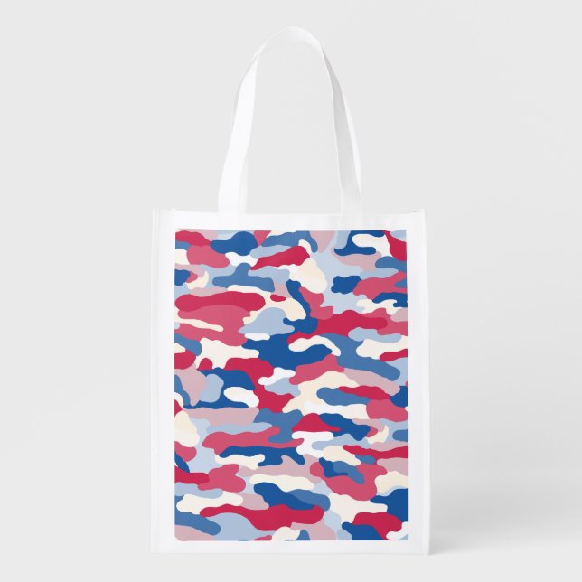 Red White & Blue Camouflage Grocery Bag (Front)