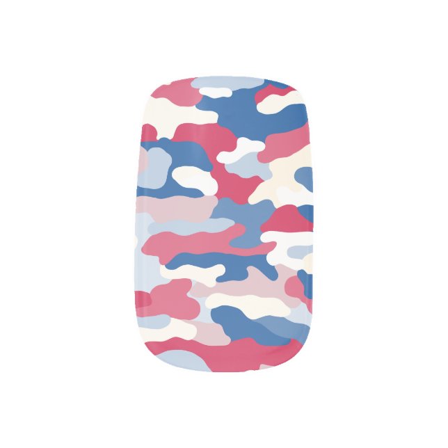 Red White & Blue Camouflage Minx Nail Art (Left Thumb)