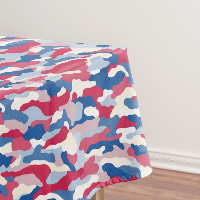 Red, White & Blue Camouflage Patriotic Tablecloth (In Situ)