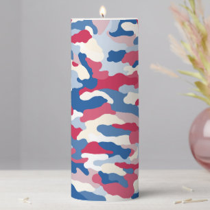 Red White & Blue Camouflage Pillar Candle