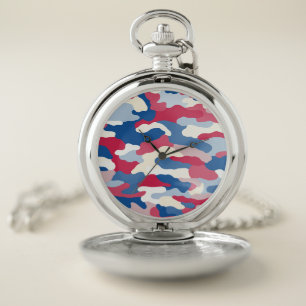 Red White & Blue Camouflage Pocket Watch