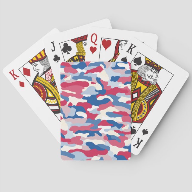 Red White & Blue Camouflage Poker Cards (Back)
