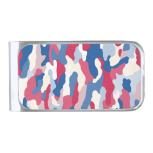 Red White & Blue Camouflage Silver Finish Money Clip