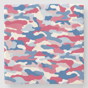 Red White & Blue Camouflage Stone Coaster
