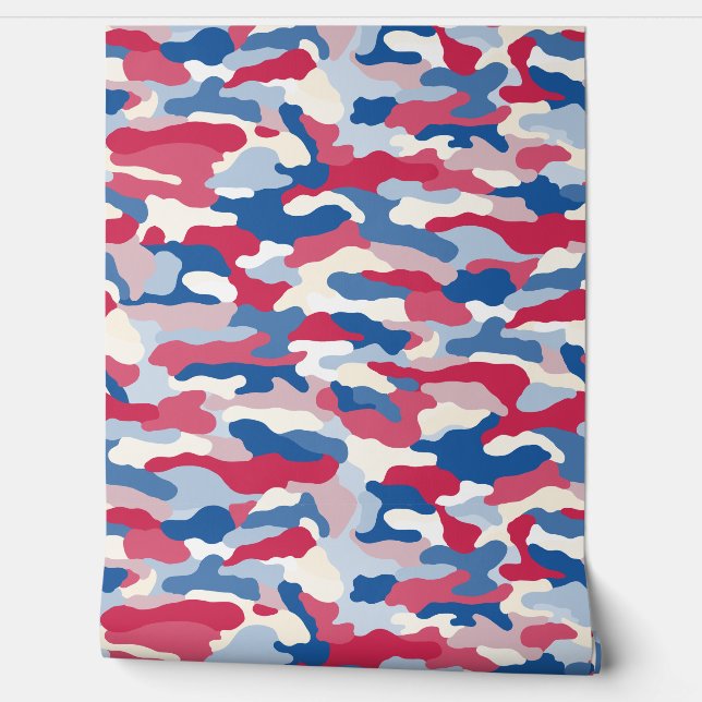 Red White & Blue Camouflage Wallpaper (Unrolling)