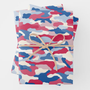 Red White & Blue Camouflage Wrapping Paper Sheets