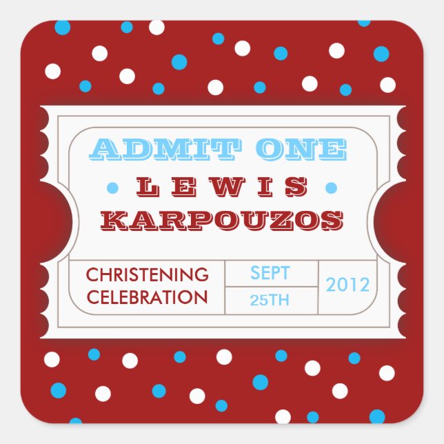 Red White Blue Carnival Admit One Favor Sticker (Front)