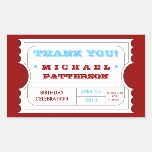 Red White Blue Carnival Thank You Ticket Sticker