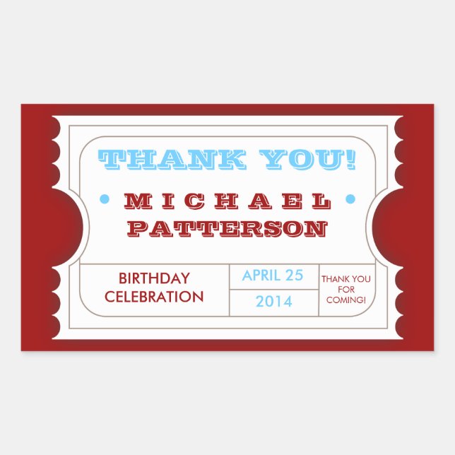Red White Blue Carnival Thank You Ticket Sticker (Front)