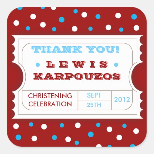 Red White Blue Carnival Thank You Ticket Sticker