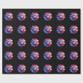 Red White & Blue Cat With American Flag Background Wrapping Paper